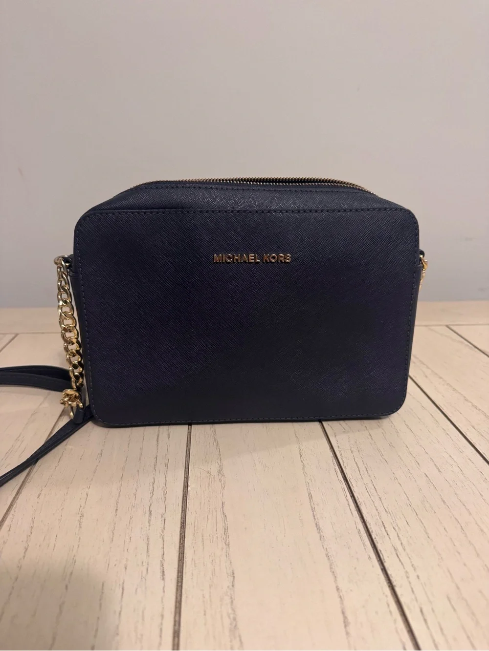 Michael Kors Navy Saffiano Crossbody with Gold Hardware